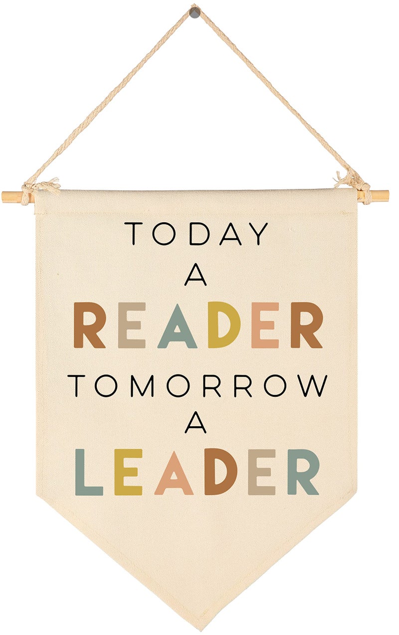 FYSIA Today A Reader Tomorrow A Leader-Reading Corner Banner-Reading Center Decor-Playroom Decor-Classroom Reading Decor-Canvas Hanging Pennant Flag Banner Wall Sign Decor Gift-Birthday Christmas Gift - Image 1